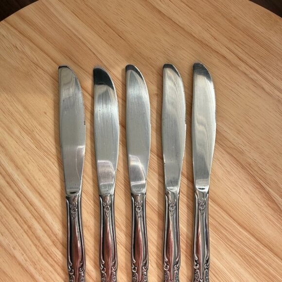 Vtg International INS154 Knives Solid Roses Set Of 5 Stainless Flatware Floral - Picture 8 of 11